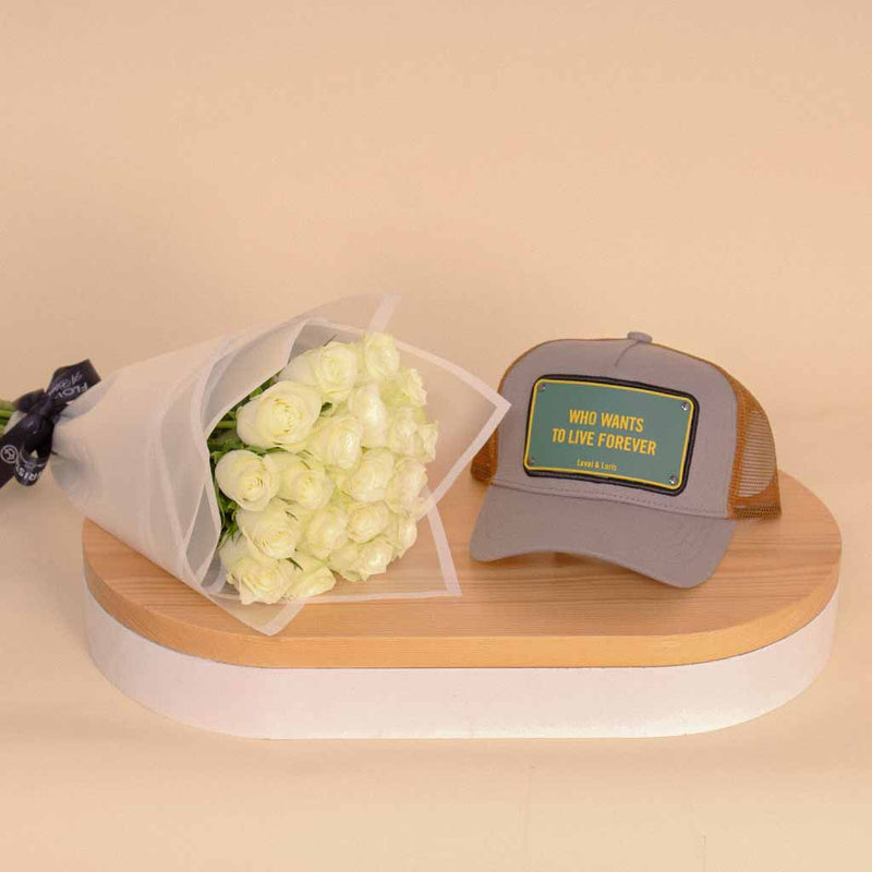 Levai Loris Who Wants To Live Forever Unisex Cap | White Roses Bouquet
