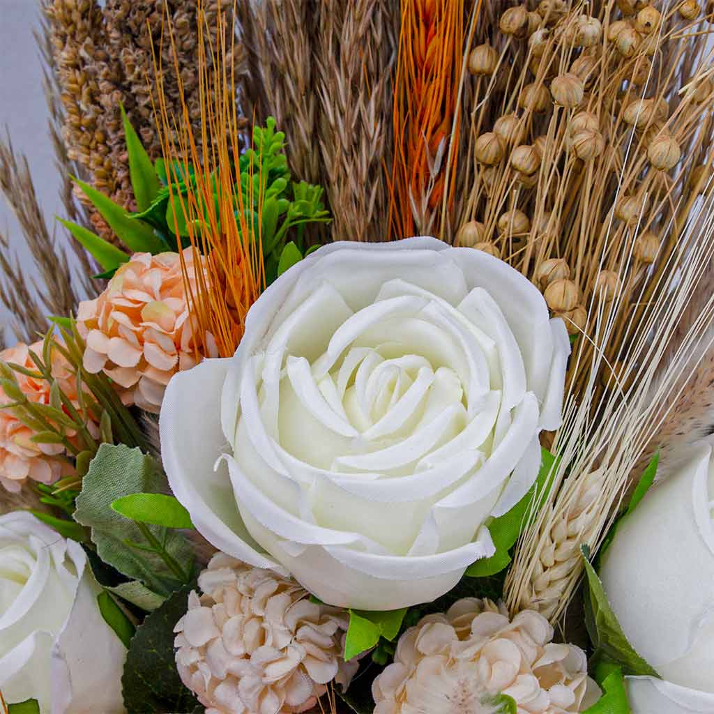 Artificial Bouquet with White & Orange Roses