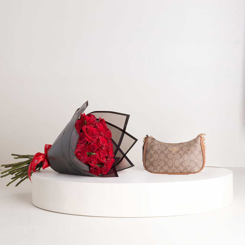 COACH Teri Hobo Bag & Red Roses Bouquet