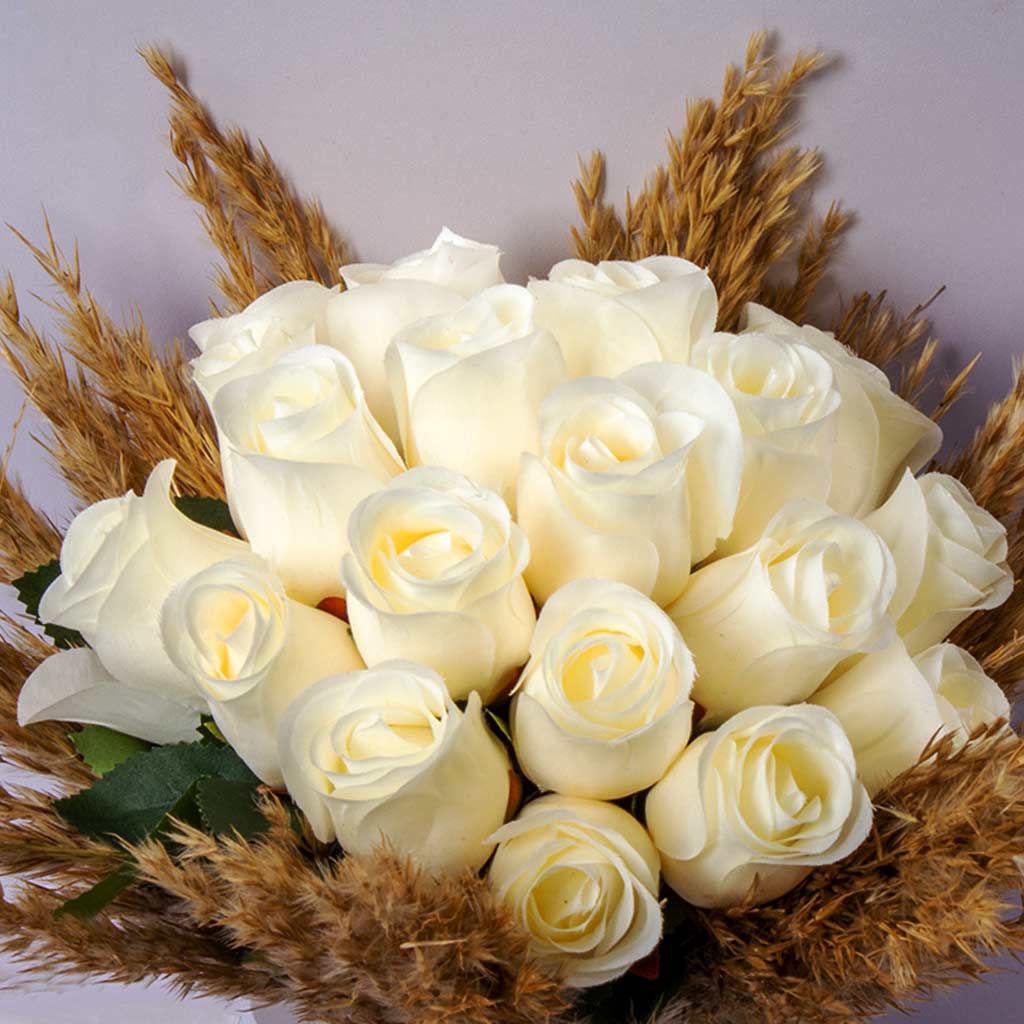 Artificial White Roses Wedding Bouquet