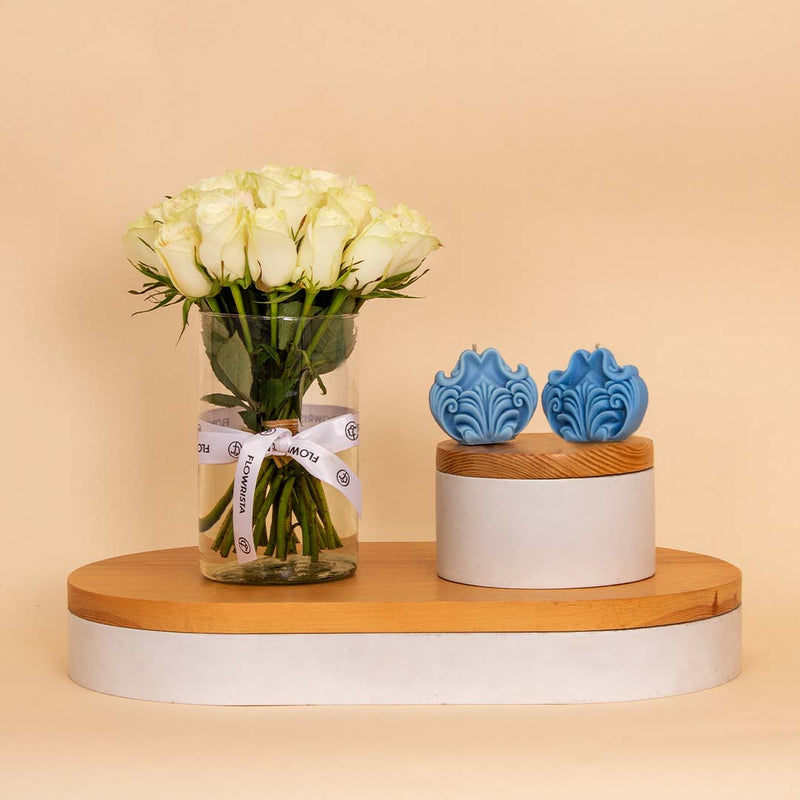 Reflame Jasmine Candle & White Roses Vase
