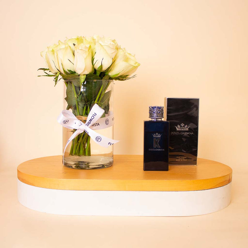 Dolce & Gabbana K Pour Homme Parfum 100ml & White Roses Vase