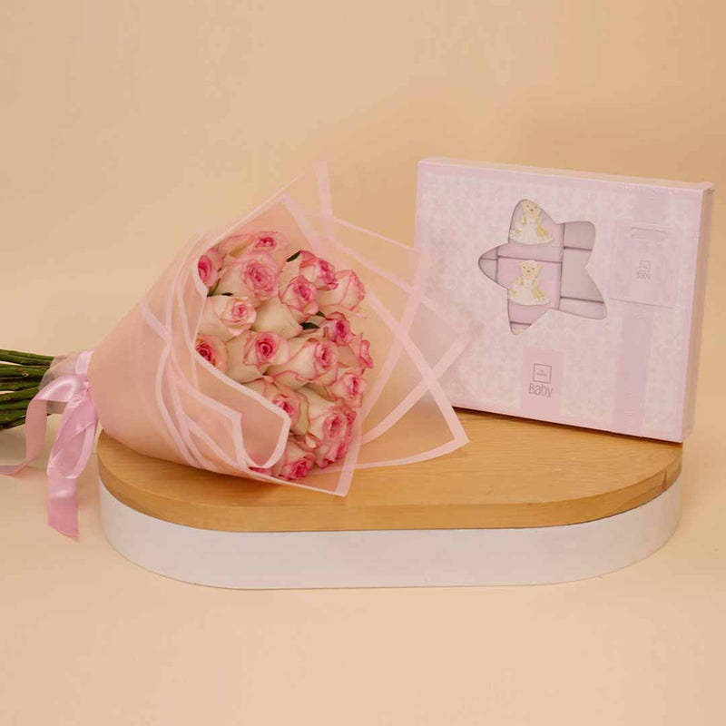 Patchi Little Girl Chocolate Box & Pink Roses Bouquet