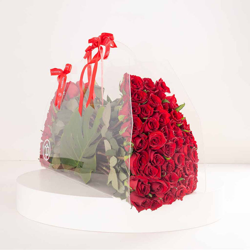 Flowrista Red Roses Acrylic Bag - 100 Stems
