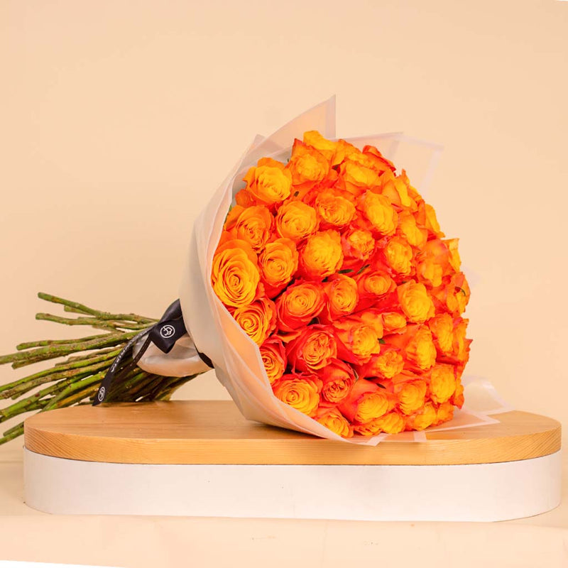 50 Orange Roses Hand Bouquet
