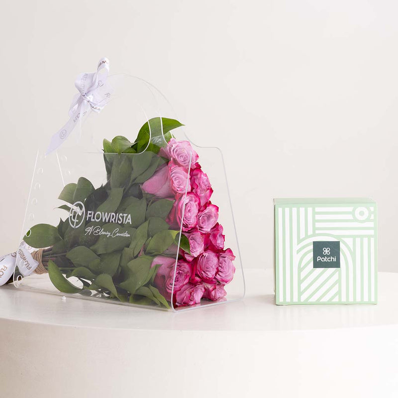 12 Purple Roses Bag with Patchi 1kg