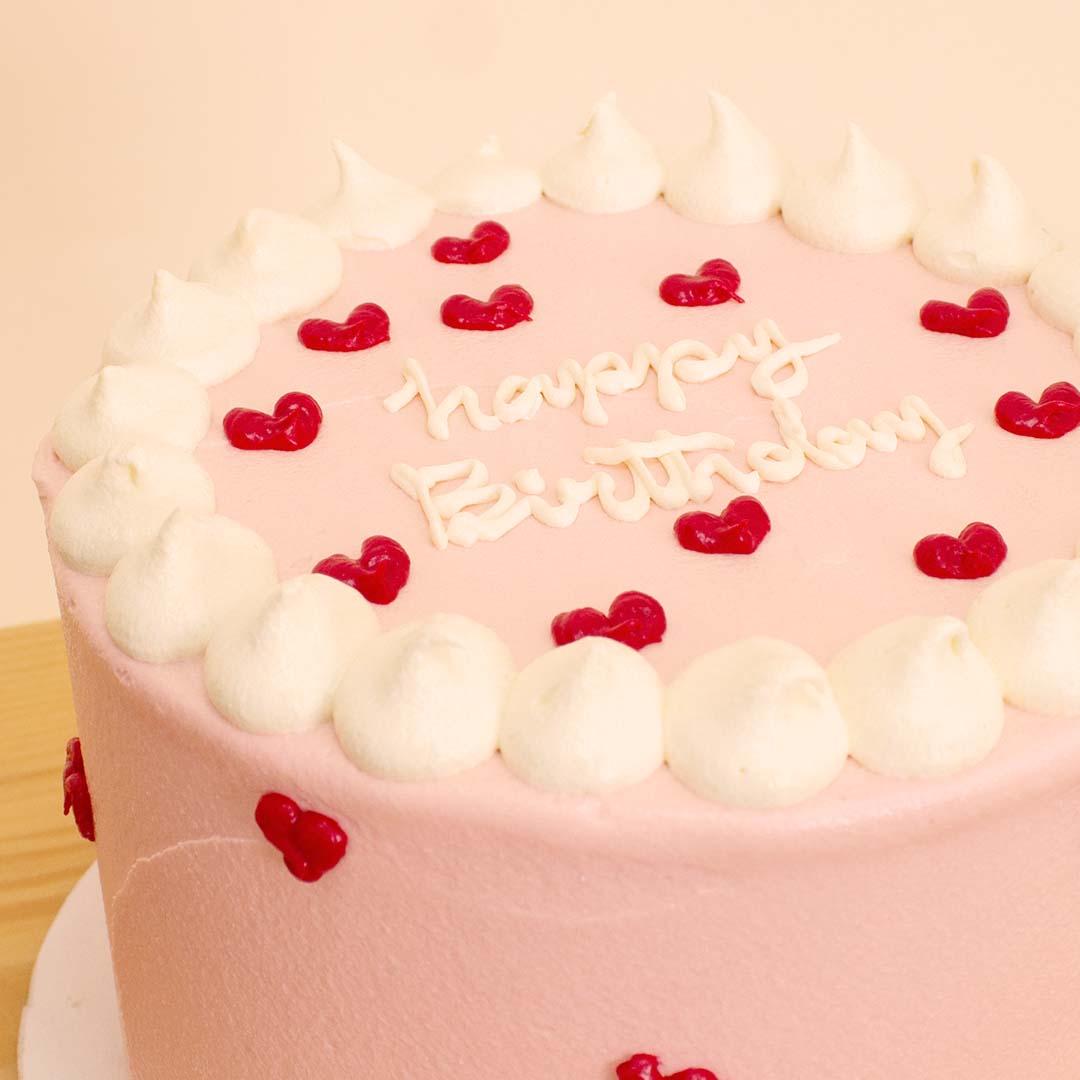 Ninos Heart-Dotted Birthday Cake & 15 Pink Roses Vase