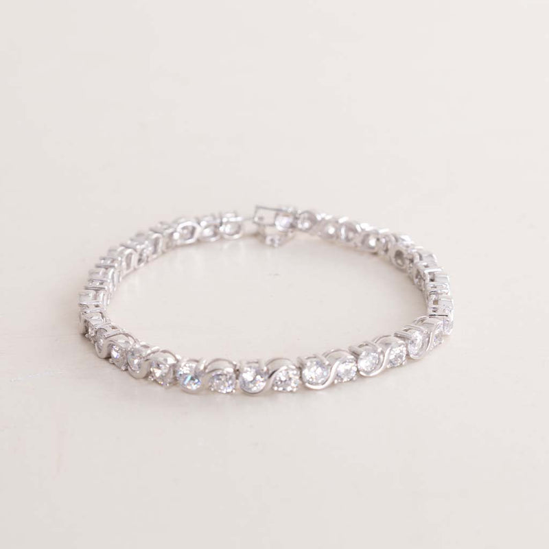 Felizmoda Silver-Tone Tennis Bracelet with Round Zircon Stones