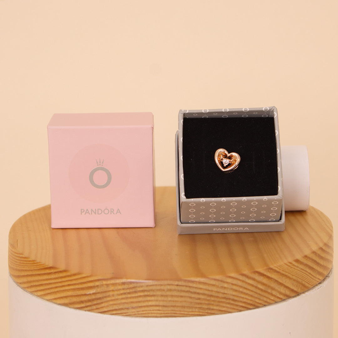 Pandora Radiant Heart & Floating Stone Charm – 14k Rose Gold Plated