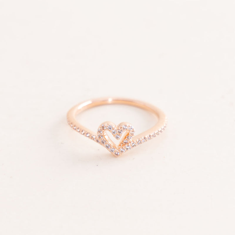 Pandora Sparkling Heart Wishbone Ring 14k Rose Gold-Plated