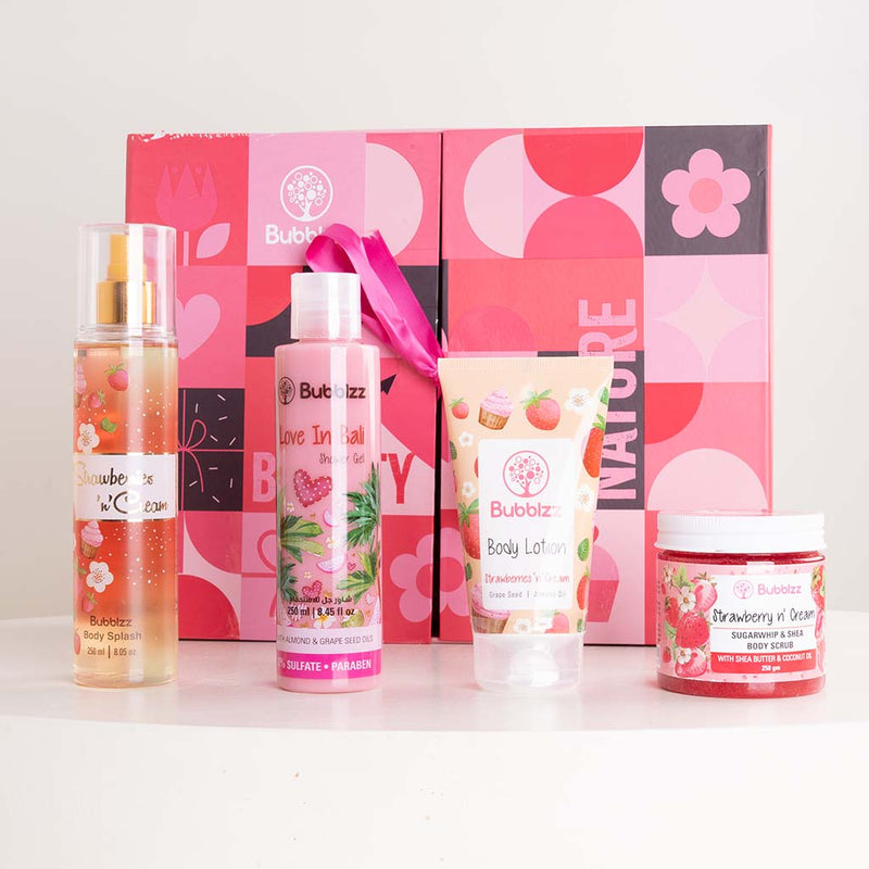 Bubblzz Strawberry Body Care Collection & White Roses Vase