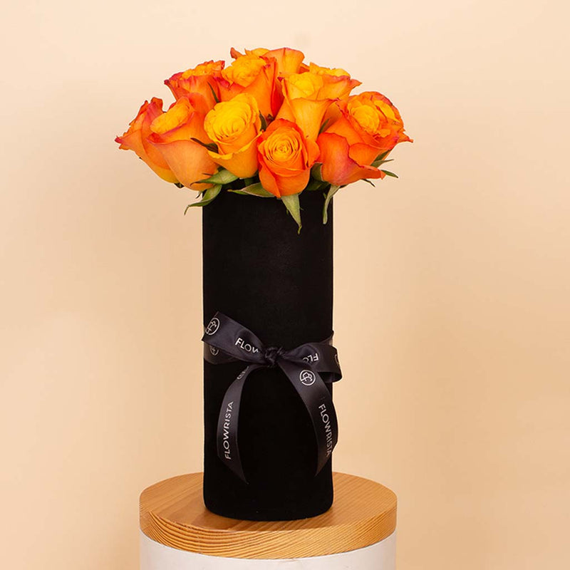 Sunset Ember Vase - 20 Orange Roses