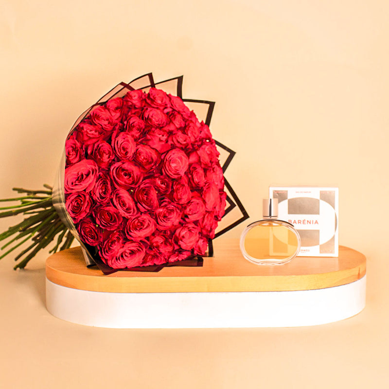Hermès Barenia Essence 100ml with Hand Bouquet of 50 Red Roses