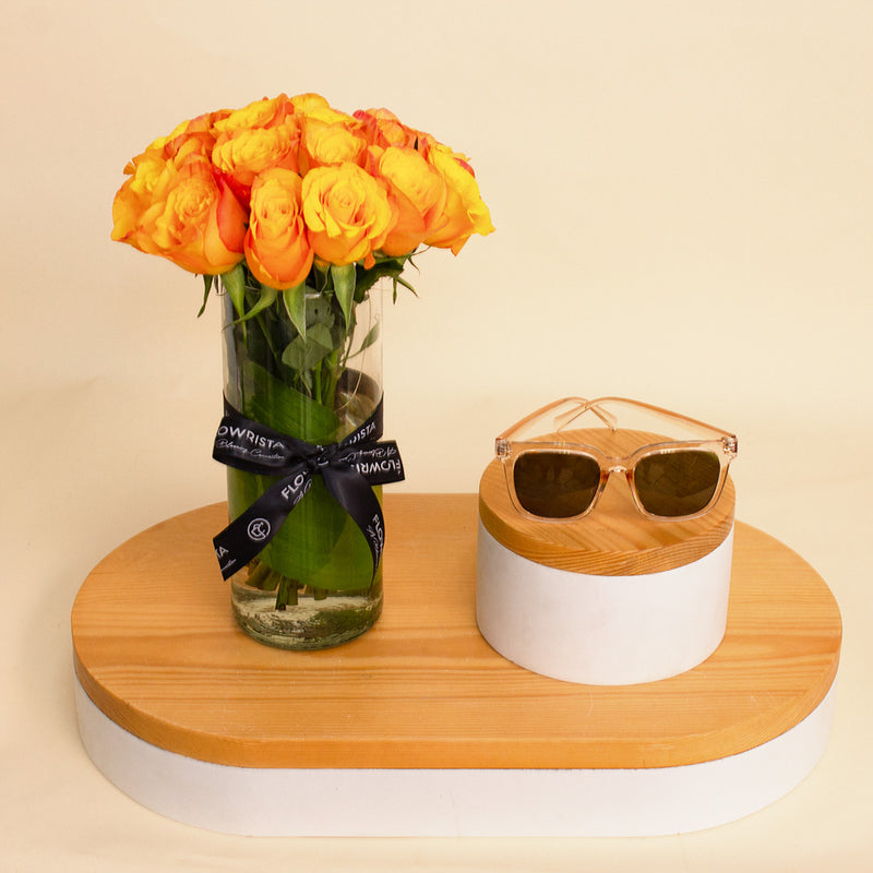 Sedrak Sunglass | Clear Frame with Green Lenses 15 Orange Roses Vase