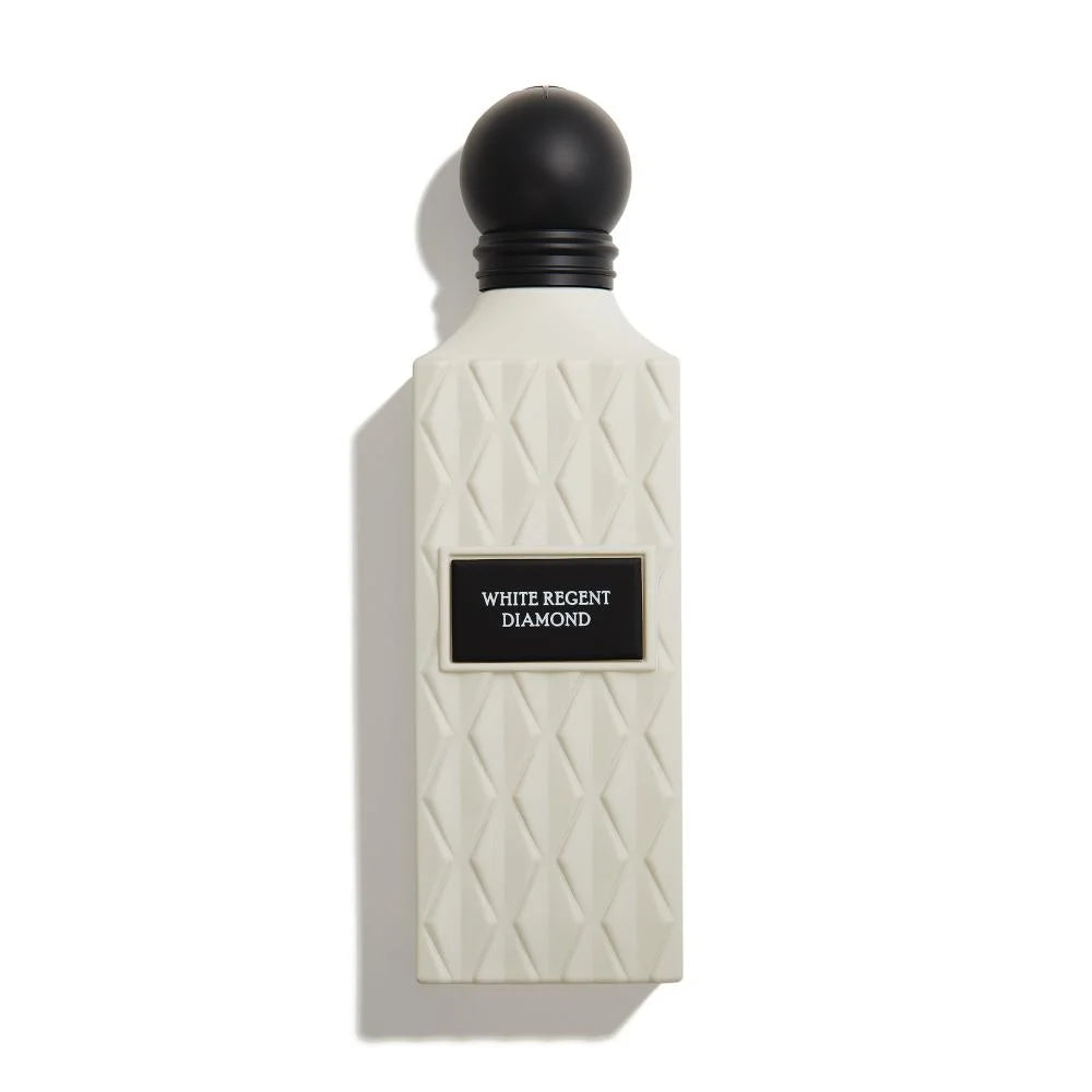 Perfume bottle with textured design and black cap on a white background