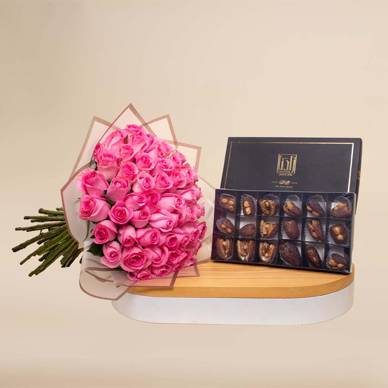 Zadna with Nuts | Pink Bouquet with 50 Roses