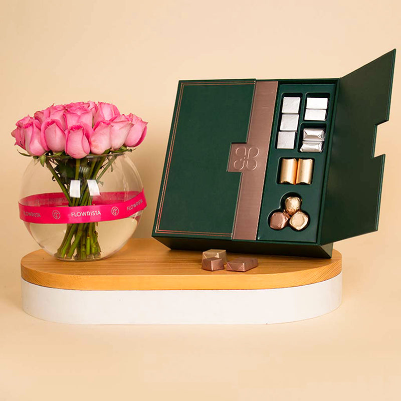 Patchi Les Signatures (940g) & 20 Roses Bouquet - Luxury Gift Set