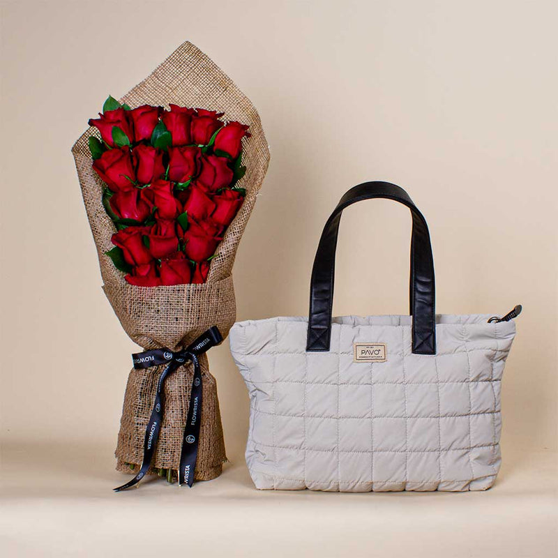 Pavo’s Beige Tote Handbag | Romantic Hand Bouquet