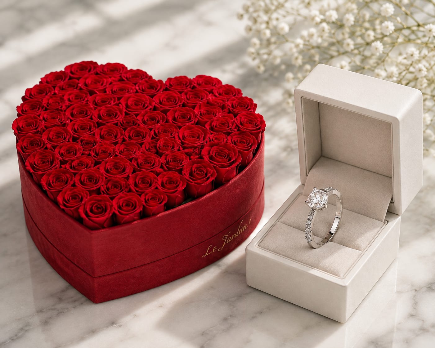 Silvara Sparkling Love Ring & Flowrista Heart Rose Box