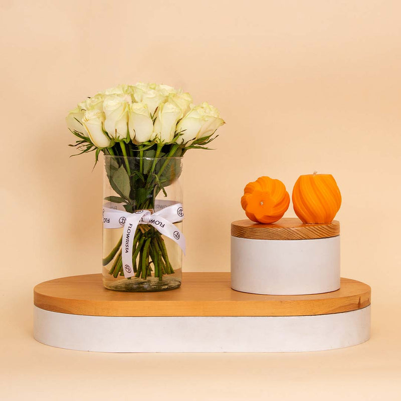 Reflame Strawberry Vanilla Candle & White Roses Vase