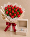 Silvara Pear-cut Ring & Red Tulips Bouquet