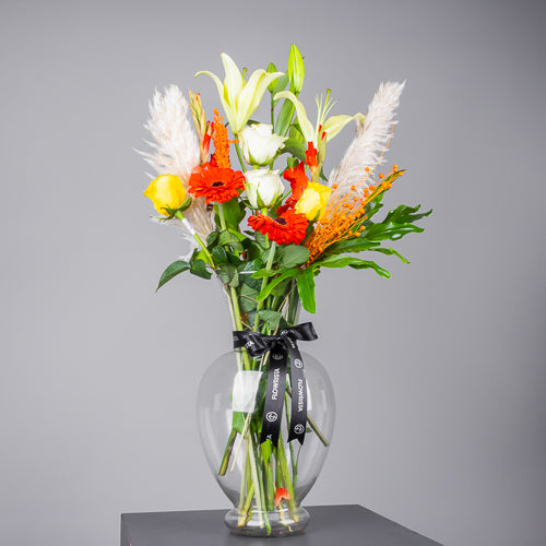 Sultan Vase with Roses, Gerbera & Lilies