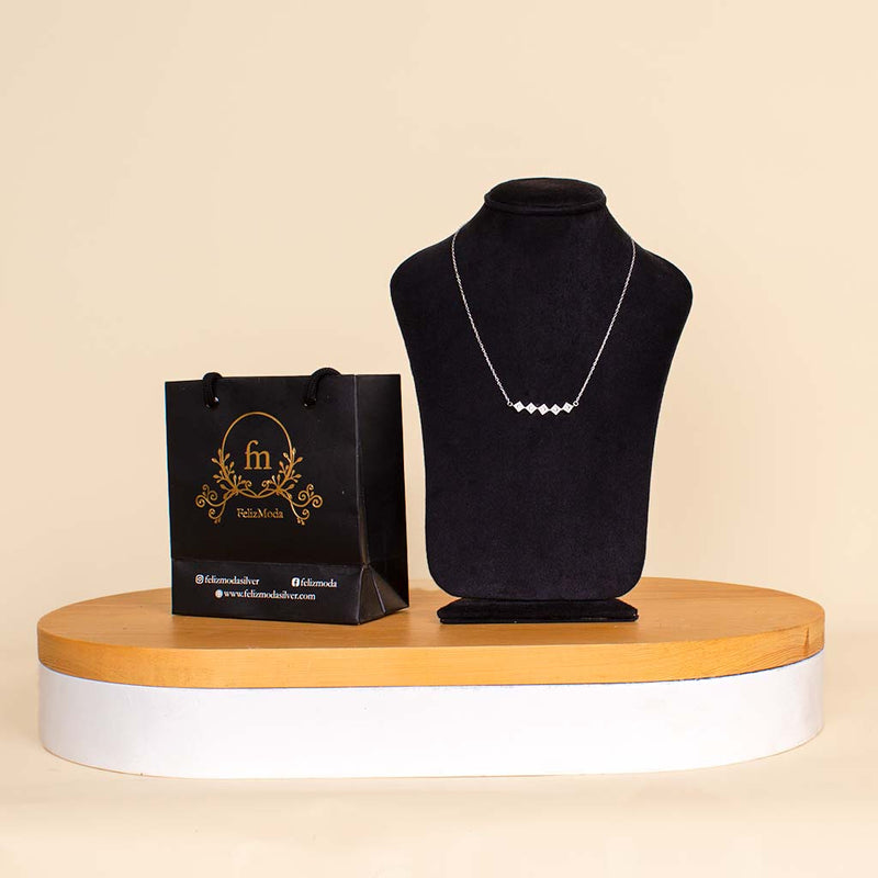 Felizmoda Five square pendants silver necklace zircon stones And Vase 0f 15 purble rose