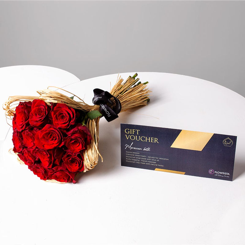 Red Roses Bouquet & Moroccan Spa Voucher