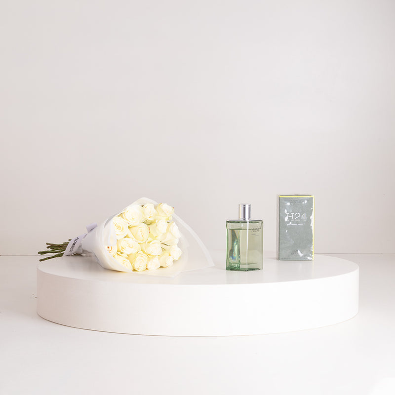 Hermès H24 Eau de Parfum 100ml & White Roses Bouquet
