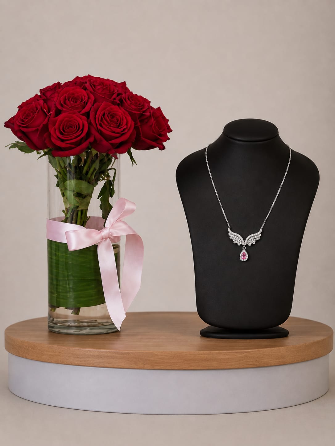 Silvara Angel Wings Necklace & Red Roses Vase