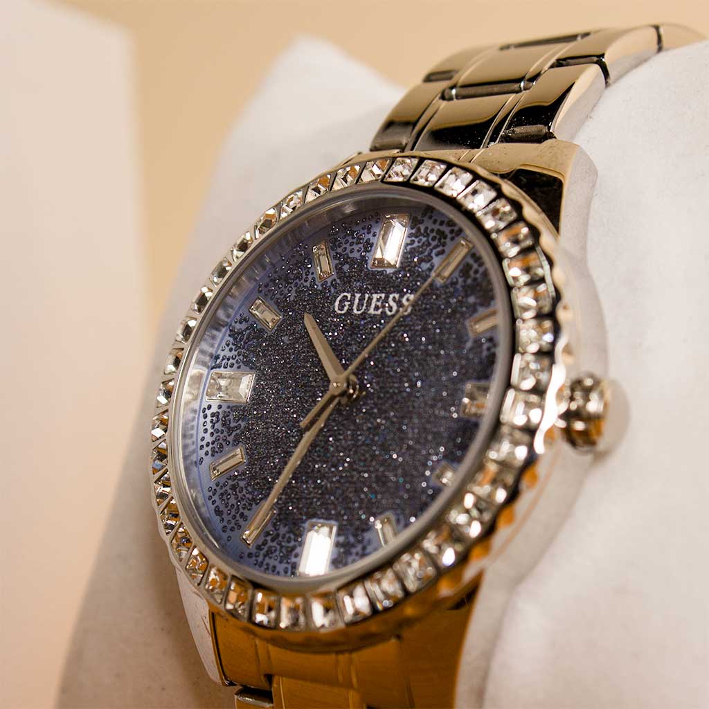 Guess Glitter Burst Diamonds Women’s Watch – Blue Dial, Silver Steel Strap (GW0405L1)