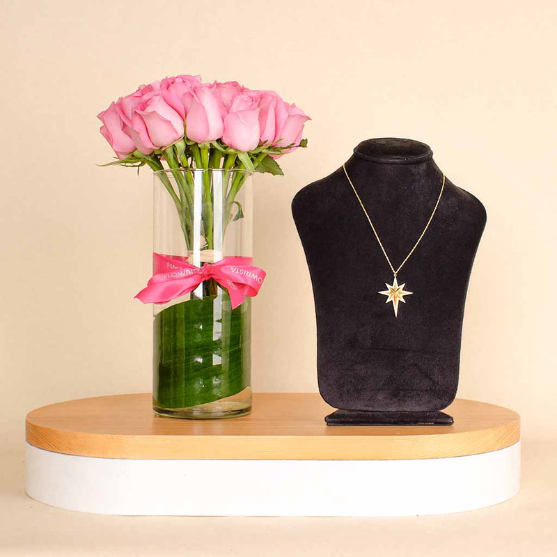 Feliz Moda star silver necklace gold plated | 15 Pink Flower Vase