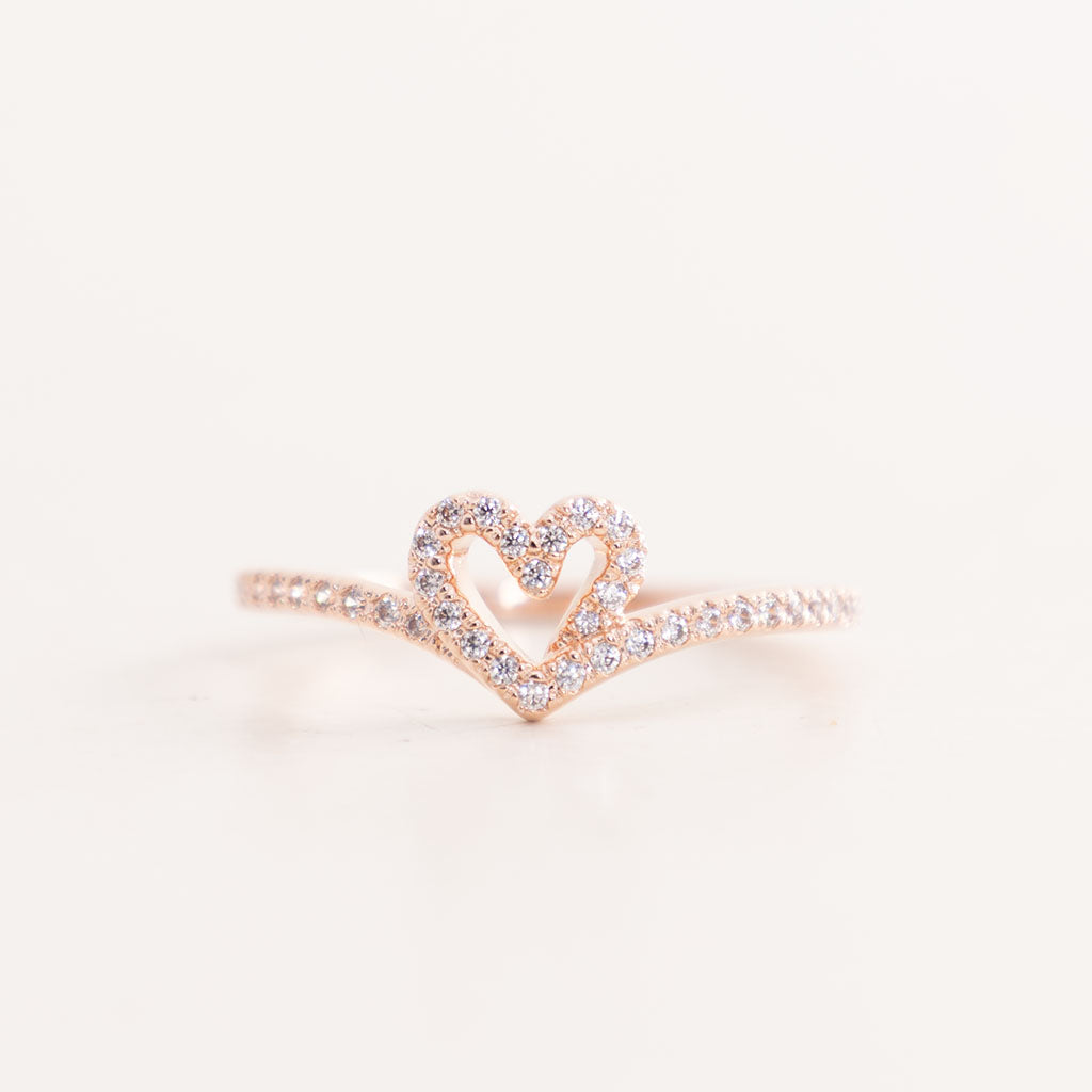 Pandora Sparkling Heart Wishbone Ring 14k Rose Gold-Plated