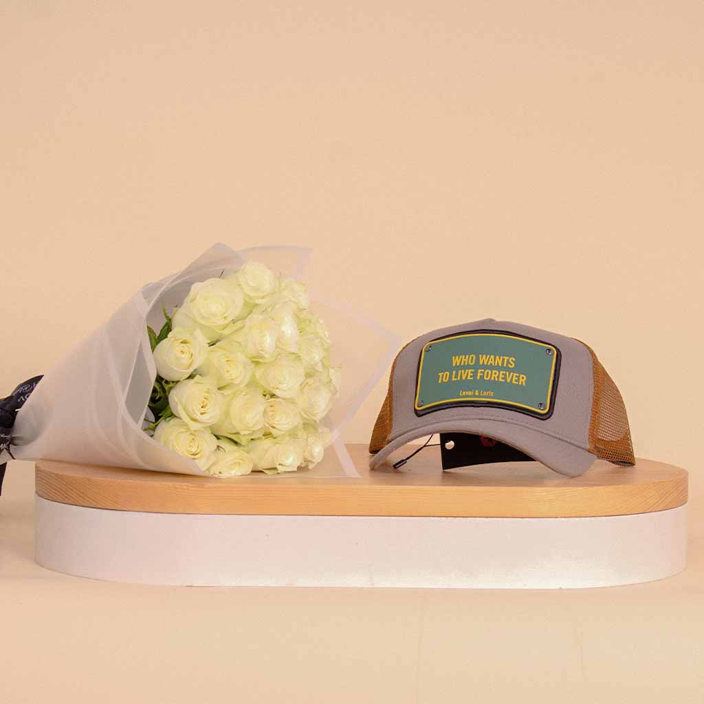 Levai Loris Who Wants To Live Forever Unisex Cap | White Roses Bouquet