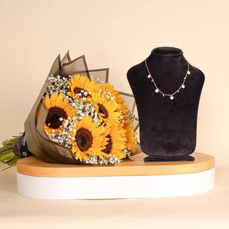 Felizmoda Multiple circles and crystals silver necklace gold plated | Sunflower Bouquet