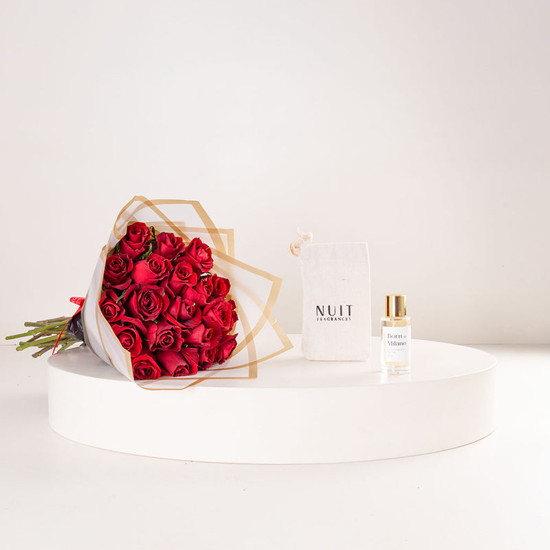 Nuit Born In Milano Eau de Parfum 50ml & Red Roses Bouquet