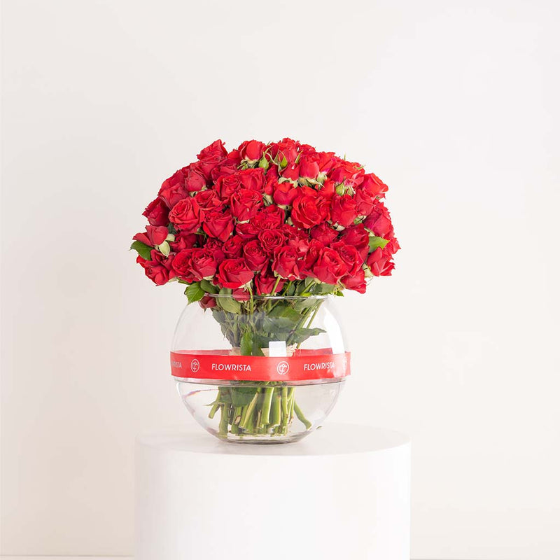 Red Baby Roses Vase - 30 Stems