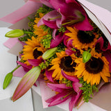 Sunflower & Lily Hand Bouquet - Bright & Cheerful Gift