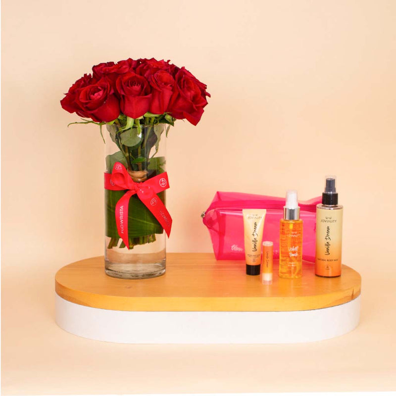 Joviality Velvet Vanilla Kit & Red Roses Vase