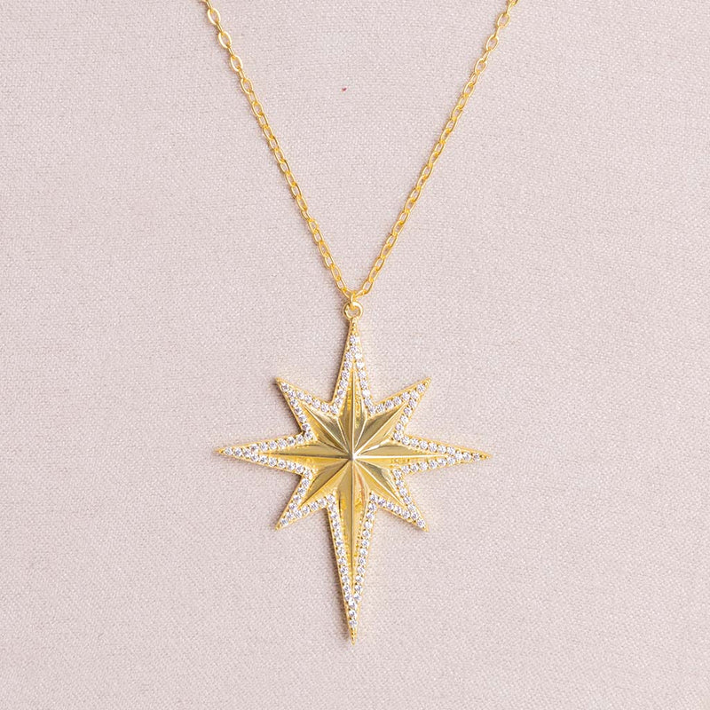 FelizModa North Star Zircon Necklace – Gold-Plated Silver
