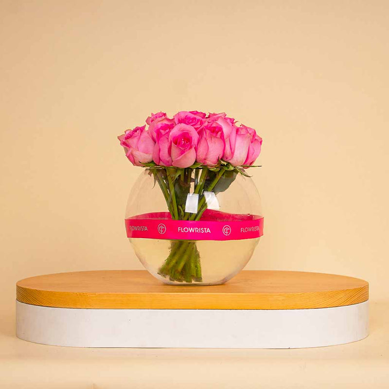 Pink Vase – 15 Pink Flowers