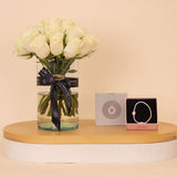 Pandora Moments Bracelet with Pavé Heart Clasp & Vase of 20 White Roses