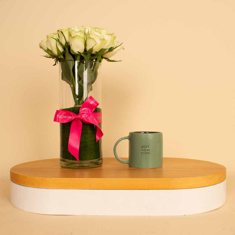 Mug Best Mom Ever | 15 White Roses Vase