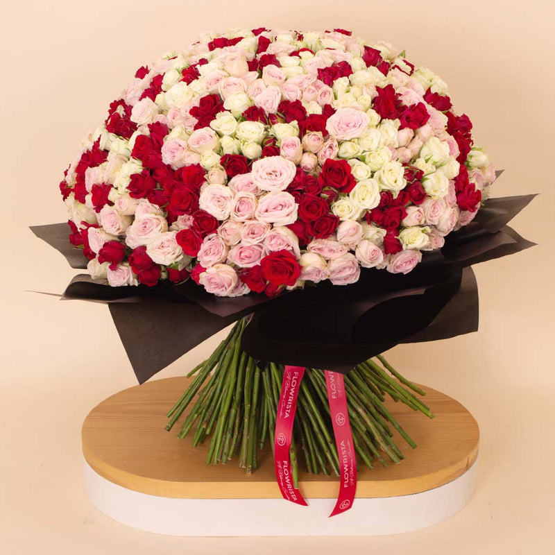 Flowrista | Bouquet of 200 White, Pink & Red Roses