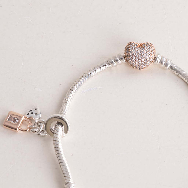 Pandora Moments Bracelet with Pavé Heart Clasp & Lock, Key & Heart Charm