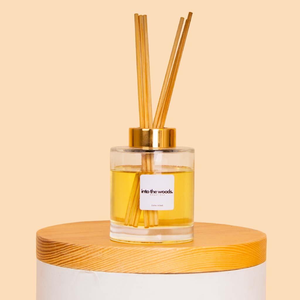 Zaha Home Cozy Glow Bundle - Lush Vanilla Spray & Into the Woods Diffuser & Breathe In Bliss Candle & Lily Roses Vase