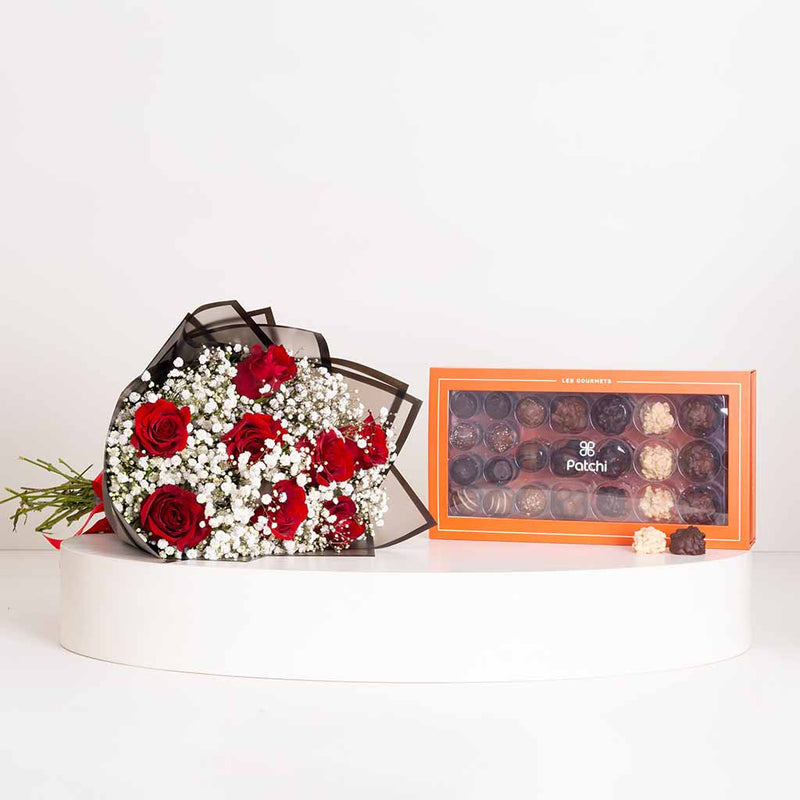 Patchi Les Gourmets 580g & Mixed Flowers Bouquet