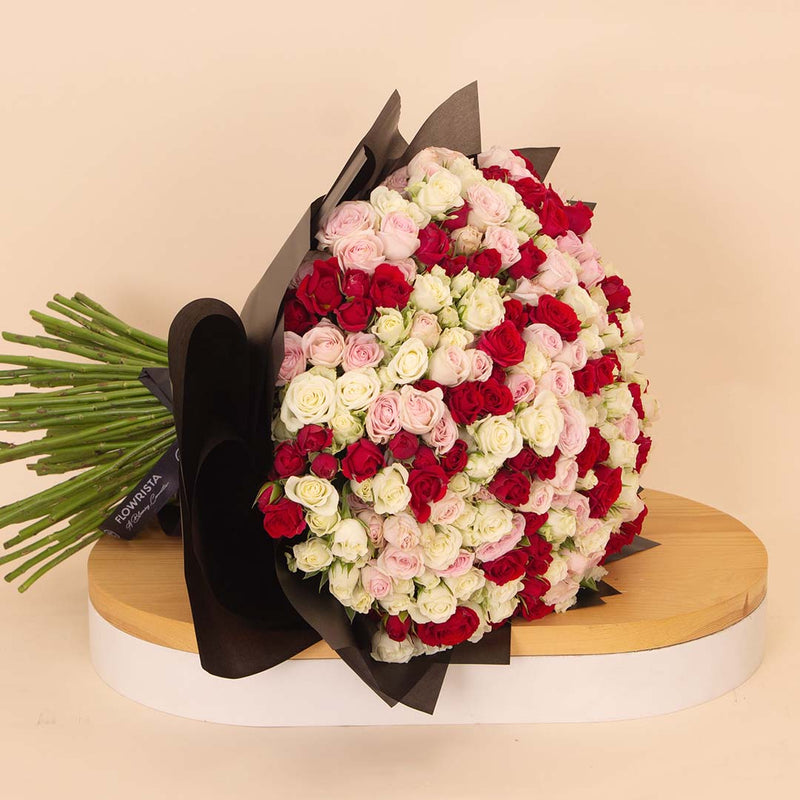 Flowrista | Bouquet of 150 White, Pink & Red Roses