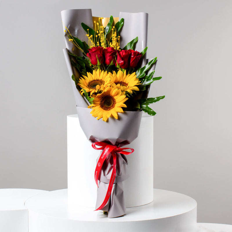 Sunflowers & Red Roses Bouquet