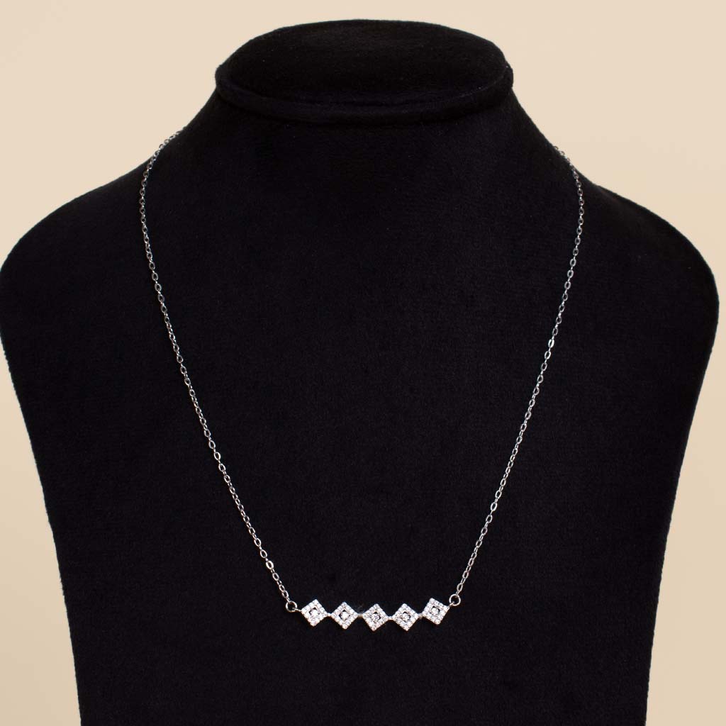 Felizmoda Five square pendants silver necklace zircon stones And Vase 0f 15 purble rose
